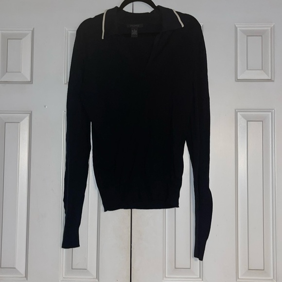 The Limited Stretch black with cream trim collar V neck sweater lightweight Med - Picture 1 of 4